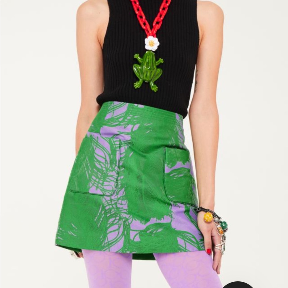 Iris Apfel x H&M jacquard mini skirt green/lavender size 6